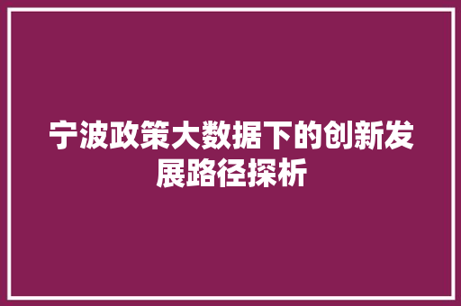 宁波政策大数据下的创新发展路径探析  第1张