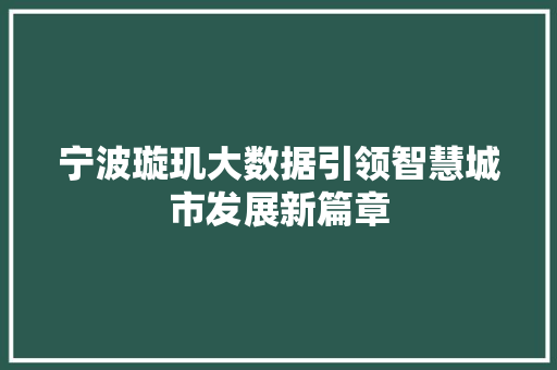 宁波璇玑大数据引领智慧城市发展新篇章