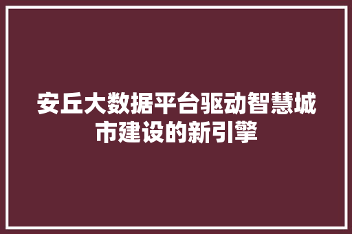 安丘大数据平台驱动智慧城市建设的新引擎