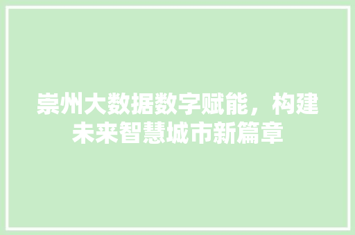 崇州大数据数字赋能，构建未来智慧城市新篇章