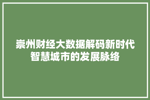 崇州财经大数据解码新时代智慧城市的发展脉络