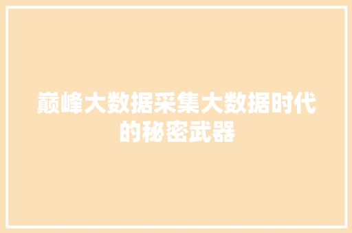 巅峰大数据采集大数据时代的秘密武器