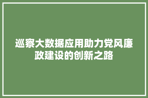 巡察大数据应用助力党风廉政建设的创新之路  第1张