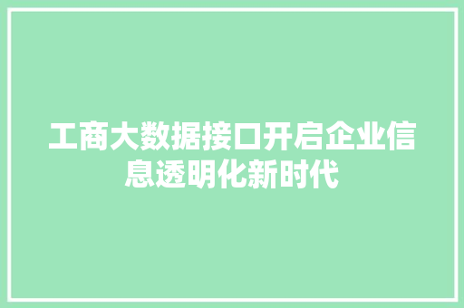 工商大数据接口开启企业信息透明化新时代  第1张