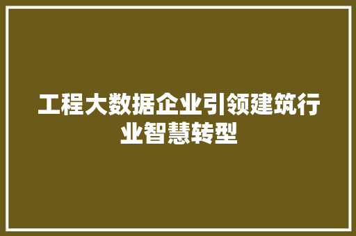 工程大数据企业引领建筑行业智慧转型  第1张