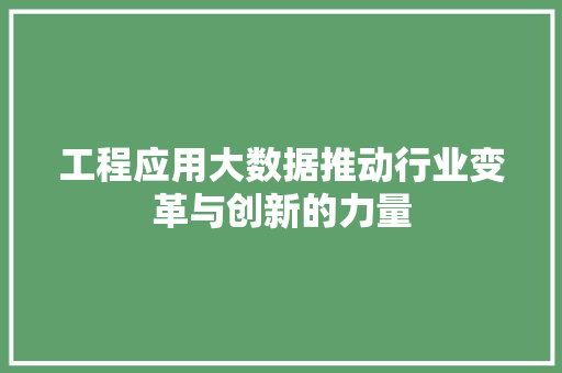 工程应用大数据推动行业变革与创新的力量