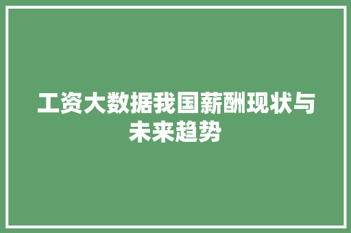 工资大数据我国薪酬现状与未来趋势