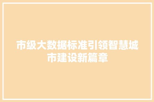 市级大数据标准引领智慧城市建设新篇章
