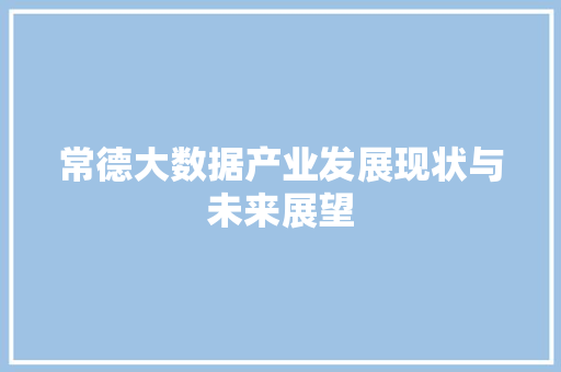 常德大数据产业发展现状与未来展望