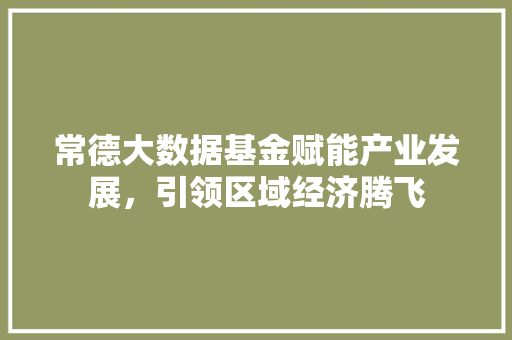 常德大数据基金赋能产业发展，引领区域经济腾飞