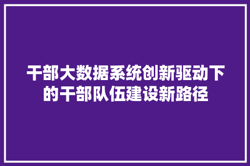 干部大数据系统创新驱动下的干部队伍建设新路径