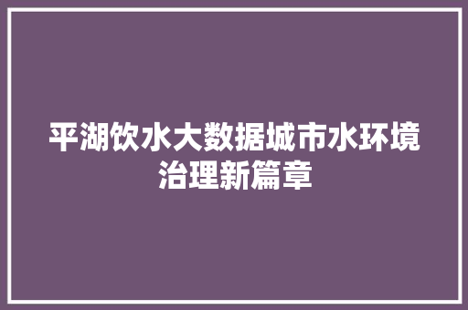 平湖饮水大数据城市水环境治理新篇章