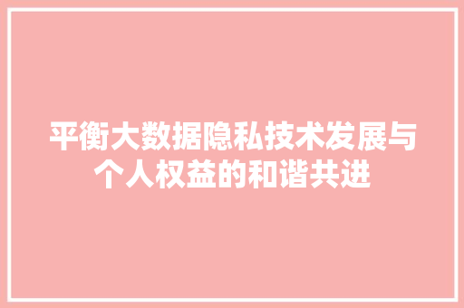 平衡大数据隐私技术发展与个人权益的和谐共进