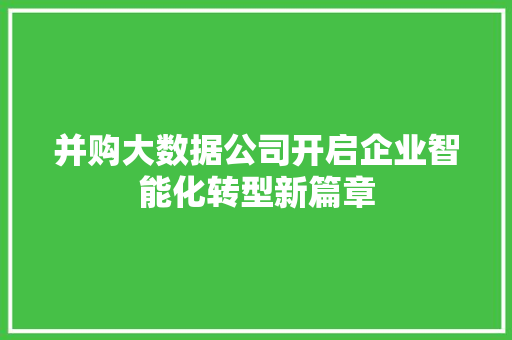并购大数据公司开启企业智能化转型新篇章