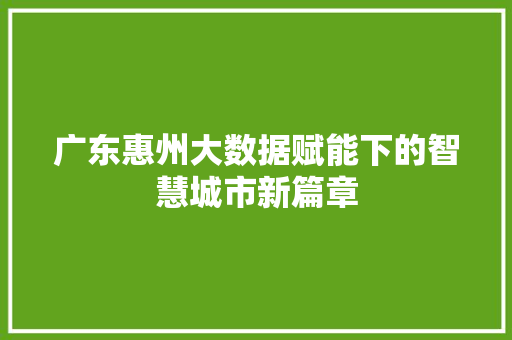 广东惠州大数据赋能下的智慧城市新篇章  第1张