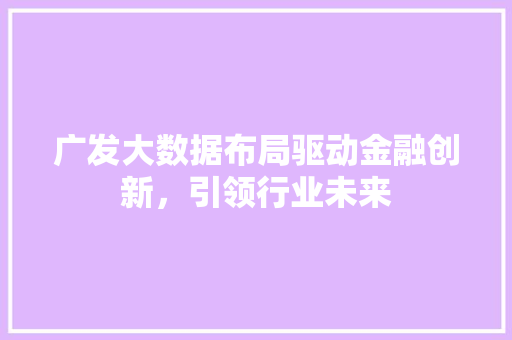 广发大数据布局驱动金融创新，引领行业未来