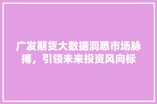 广发期货大数据洞悉市场脉搏，引领未来投资风向标