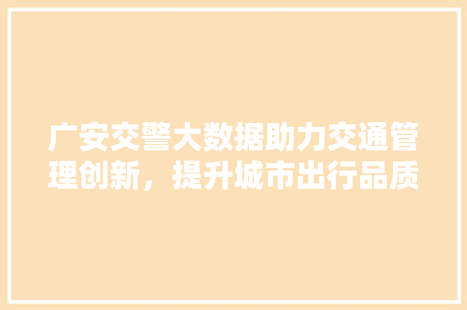 广安交警大数据助力交通管理创新，提升城市出行品质