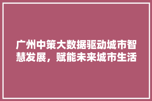 广州中策大数据驱动城市智慧发展，赋能未来城市生活