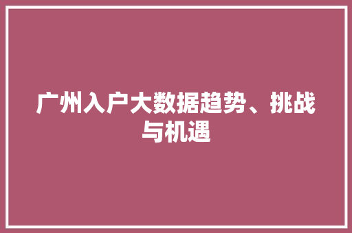 广州入户大数据趋势、挑战与机遇