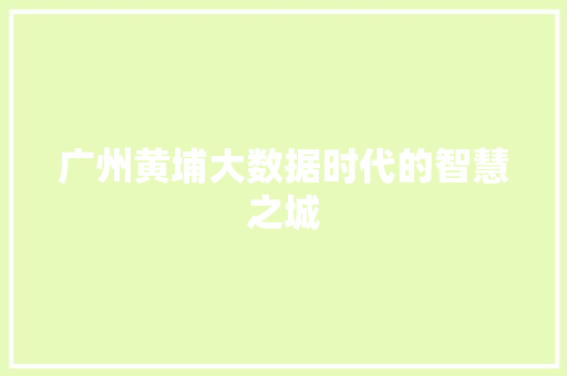 广州黄埔大数据时代的智慧之城