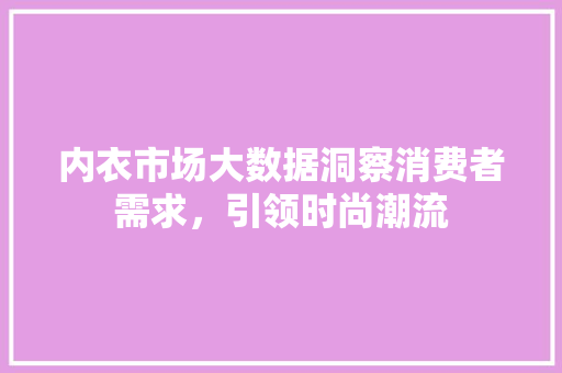 内衣市场大数据洞察消费者需求，引领时尚潮流