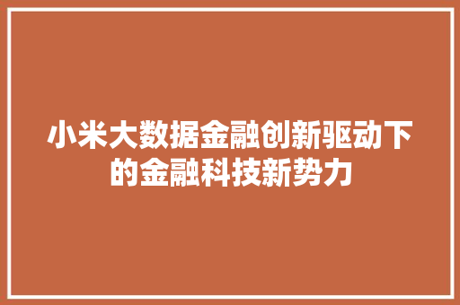 小米大数据金融创新驱动下的金融科技新势力  第1张