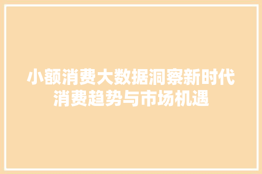 小额消费大数据洞察新时代消费趋势与市场机遇