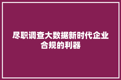 尽职调查大数据新时代企业合规的利器