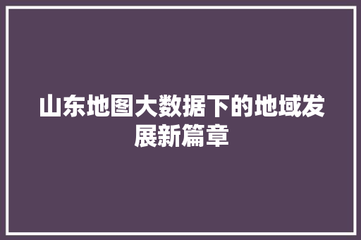 山东地图大数据下的地域发展新篇章  第1张