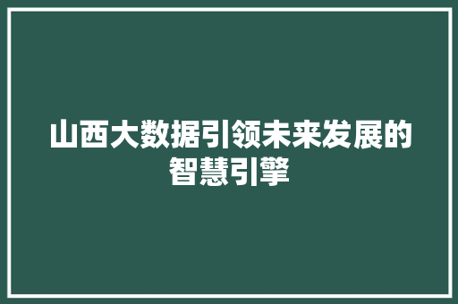 山西大数据引领未来发展的智慧引擎  第1张
