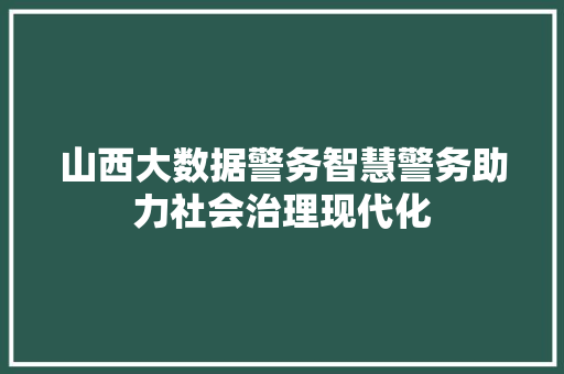山西大数据警务智慧警务助力社会治理现代化  第1张