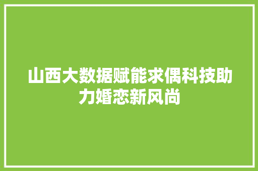 山西大数据赋能求偶科技助力婚恋新风尚  第1张