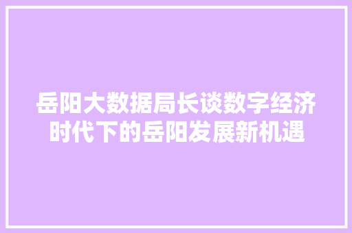 岳阳大数据局长谈数字经济时代下的岳阳发展新机遇