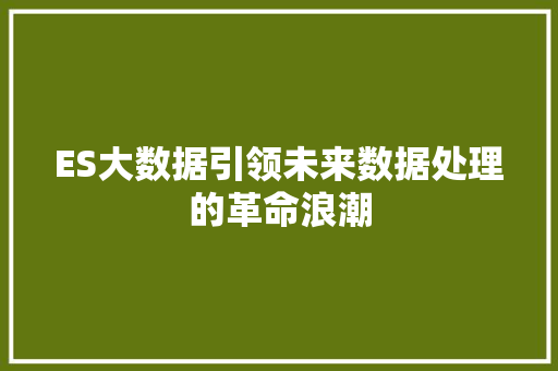 ES大数据引领未来数据处理的革命浪潮