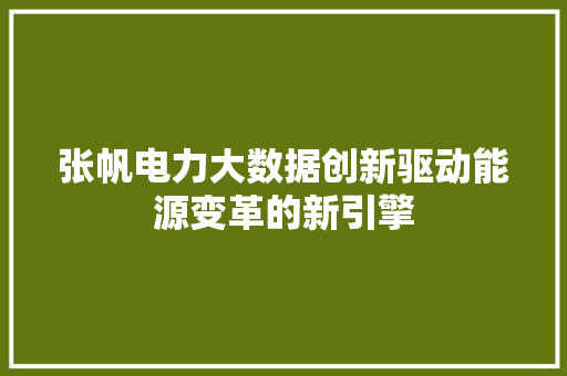 张帆电力大数据创新驱动能源变革的新引擎
