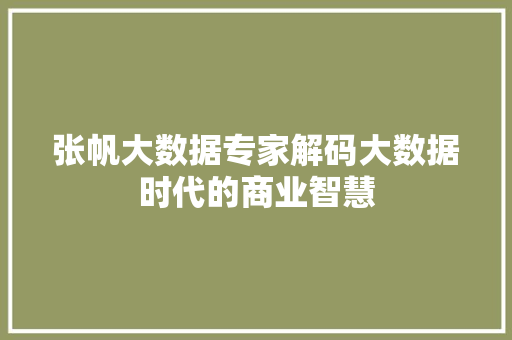 张帆大数据专家解码大数据时代的商业智慧