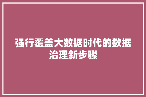 强行覆盖大数据时代的数据治理新步骤
