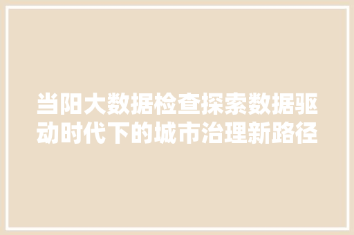 当阳大数据检查探索数据驱动时代下的城市治理新路径