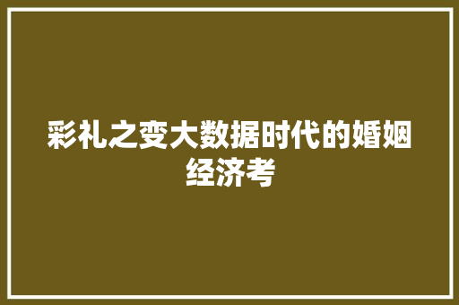 彩礼之变大数据时代的婚姻经济考