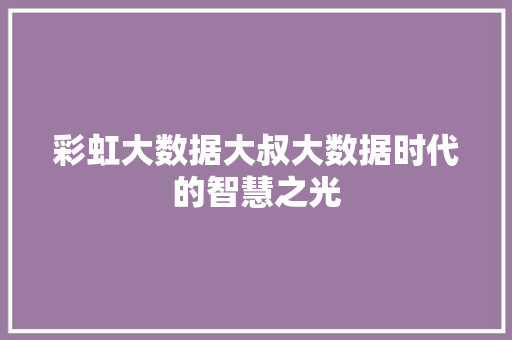 彩虹大数据大叔大数据时代的智慧之光