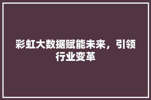 彩虹大数据赋能未来，引领行业变革