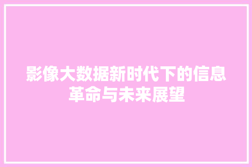 影像大数据新时代下的信息革命与未来展望