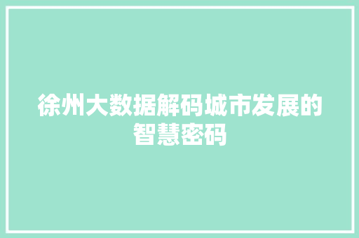 徐州大数据解码城市发展的智慧密码  第1张