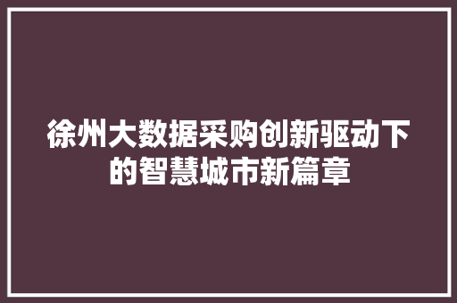 徐州大数据采购创新驱动下的智慧城市新篇章  第1张