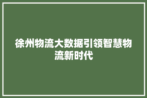 徐州物流大数据引领智慧物流新时代  第1张