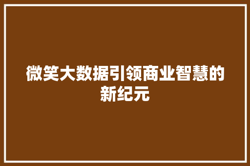 微笑大数据引领商业智慧的新纪元