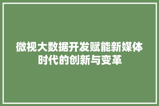 微视大数据开发赋能新媒体时代的创新与变革