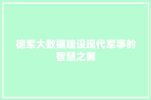 德军大数据建设现代军事的智慧之翼