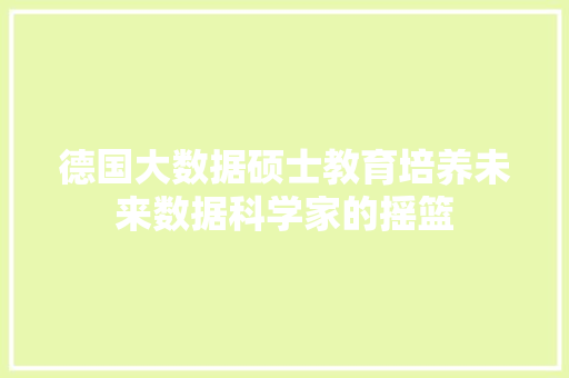 德国大数据硕士教育培养未来数据科学家的摇篮
